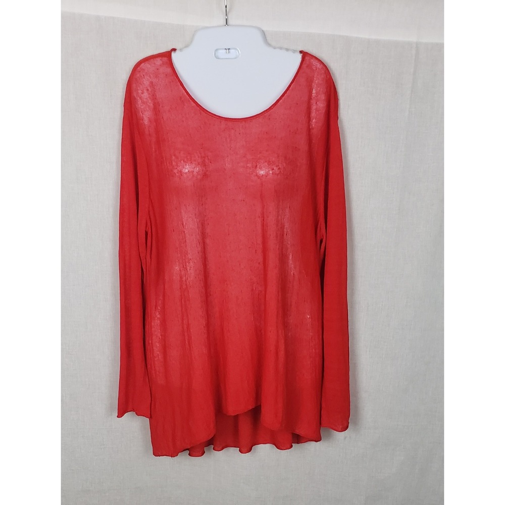 Eileen‎ Fisher Red Organic Linen Blend Sheer Knit M Tunic Top Valentine's Day